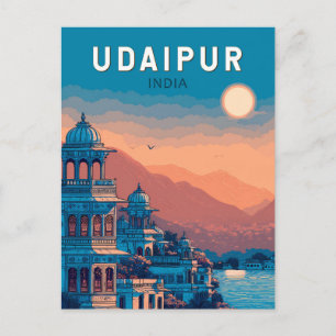 Cartão Postal Ilustração de Viagem de Arte Vintage Udaipur Índia