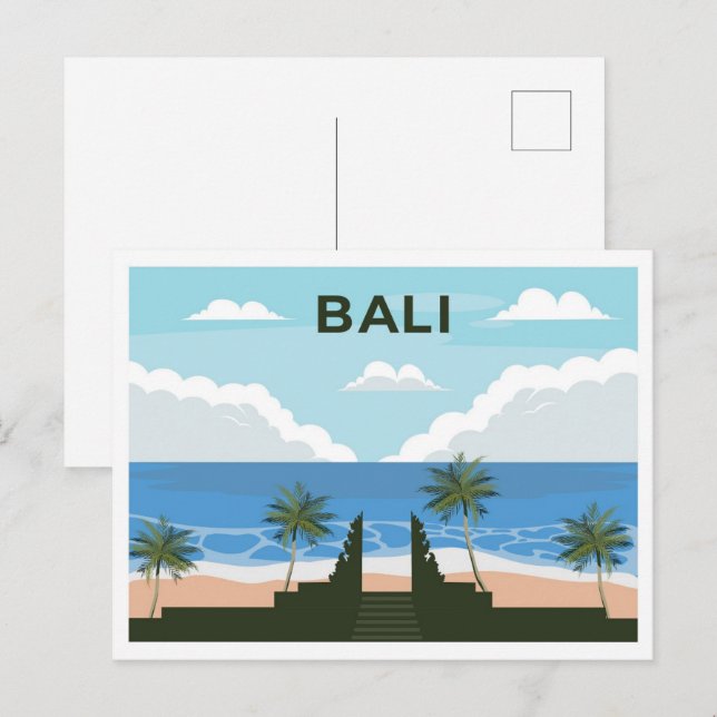 Cartão Postal ilustração de viagem de Bali Indonésia (Frente/Verso)