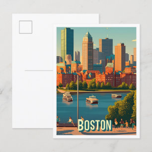 Cartão Postal Ilustração de viagem de Boston Massachusetts EUA