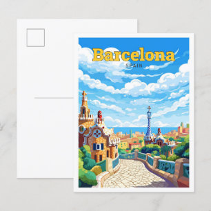 Cartão Postal Ilustração de Viagem de Espanha de Barcelona