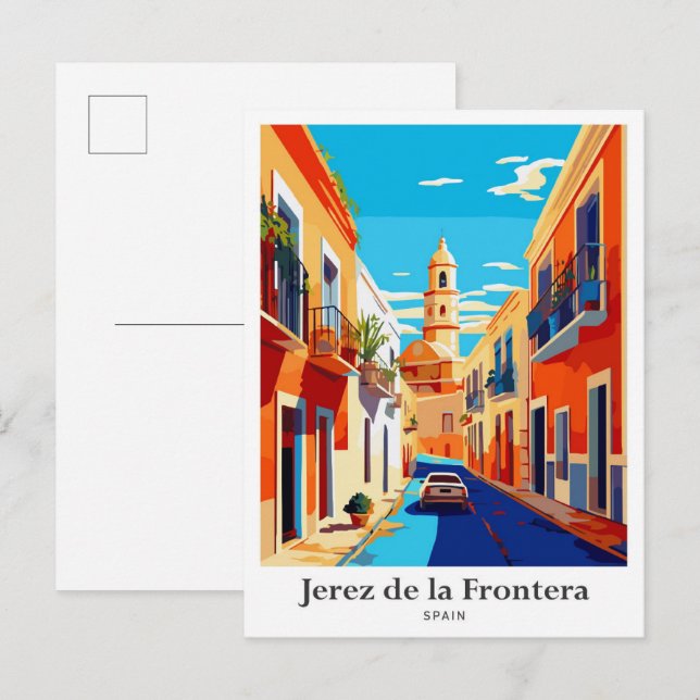Cartão Postal Ilustração de Viagem de Espanha Jerez de la Fronte (Frente/Verso)