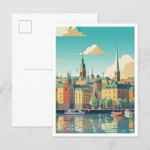Cartão Postal Ilustração de Viagem de Estocolmo