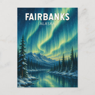 Cartão Postal Ilustração de Viagem de Fairbanks Alasca Vintage