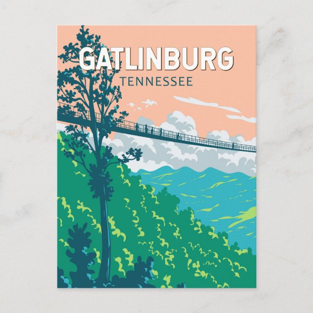 Cartão Postal Ilustração de viagem de Gatlinburg Tennessee Arte  (Frente)