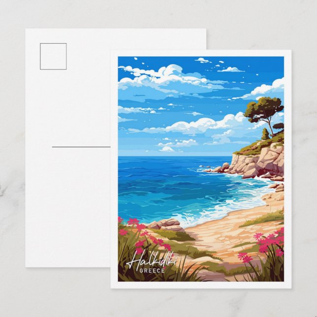 Cartão Postal Ilustração de Viagem de Grécia de Halkidiki (Frente/Verso)