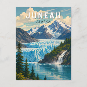 Cartão Postal Ilustração de Viagem de Juneau Alasca Arte Vintage