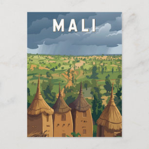 Cartão Postal Ilustração de Viagem de Mali Arte Vintage
