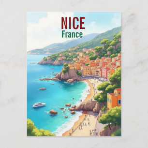 Cartão Postal Ilustração de viagem de obra de arte da França Nic
