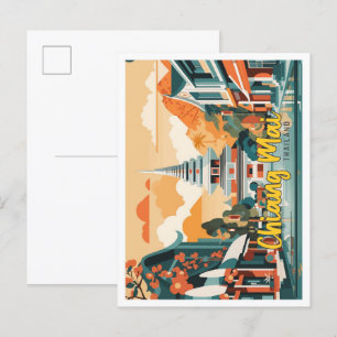 Cartão Postal Ilustração de Viagem de Pop de arte Chiang Mai Tha