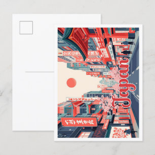 Cartão Postal Ilustração de Viagem de Pop de Arte de Tóquio no J