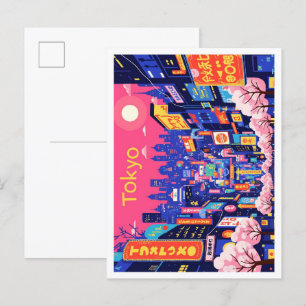 Cartão Postal Ilustração de Viagem de Pop de Arte de Tóquio no J