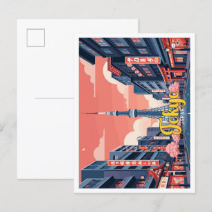 Cartão Postal Ilustração de Viagem de Pop de Arte de Tóquio no J
