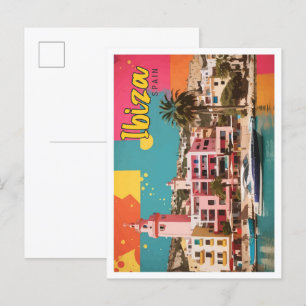 Cartão Postal Ilustração de Viagem de Pop de arte Ibiza Espanha
