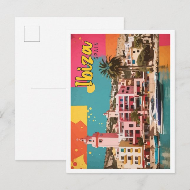 Cartão Postal Ilustração de Viagem de Pop de arte Ibiza Espanha (Frente/Verso)