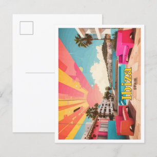 Cartão Postal Ilustração de Viagem de Pop de arte Ibiza Espanha