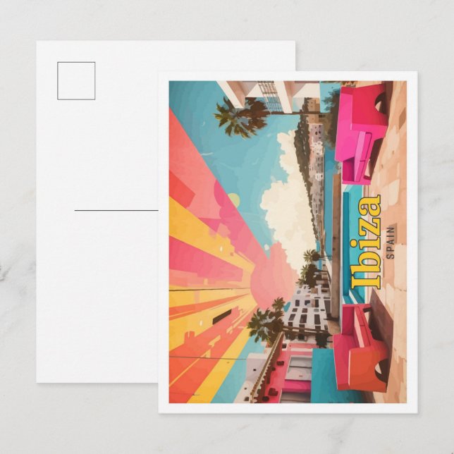 Cartão Postal Ilustração de Viagem de Pop de arte Ibiza Espanha (Frente/Verso)