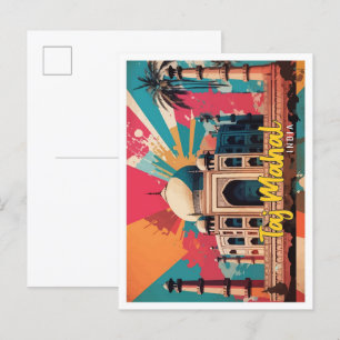Cartão Postal Ilustração de Viagem de Pop de Arte Taj Mahal Indi