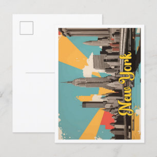 Cartão Postal Ilustração de Viagem de Pop de Nova Iorque