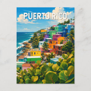 Cartão Postal Ilustração de Viagem de Porto Rico Arte Vintage