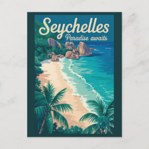 Cartão Postal Ilustração de viagem de praia das Seychelles Arte 