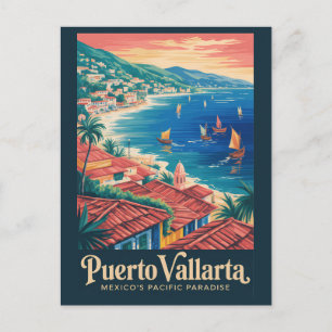 Cartão Postal Ilustração de viagem de praia em Puerto Vallarta M