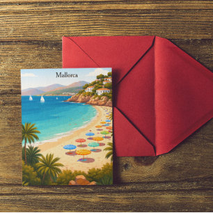 Cartão Postal Ilustração de Viagem de Praia Vintage Mallorca Esp