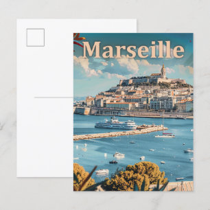 Cartão Postal Ilustração de Viagem de Retrô de Marselha França V