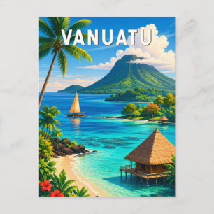Cartão Postal Ilustração de Viagem de Vanuatu Arte Vintage