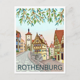 Cartão Postal Ilustração de Viagem de Vista Urbana de Rothenburg