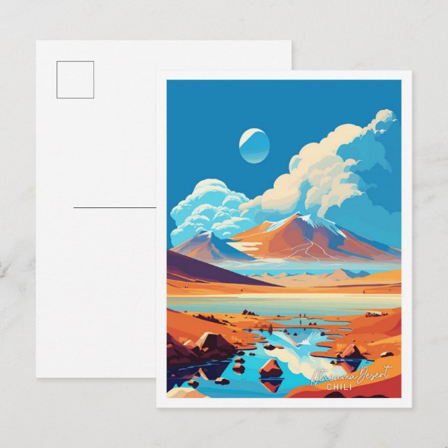 Cartão Postal Ilustração de Viagem do Atacama Desert Chili Vinta (Frente/Verso)
