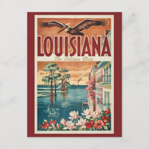 Cartão Postal Ilustração de viagem do estado do pelicano da Loui