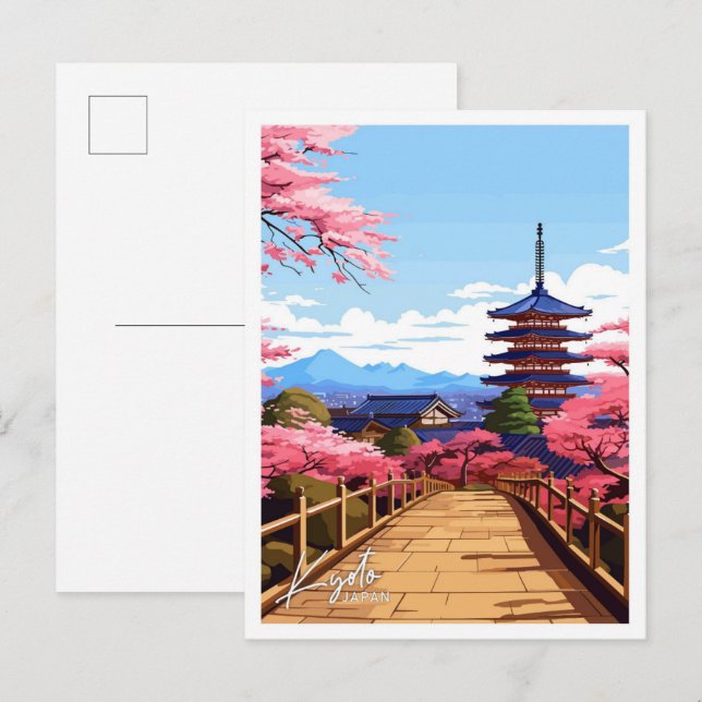 Cartão Postal Ilustração de Viagem do Japão de Quioto (Frente/Verso)