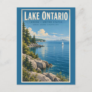 Cartão Postal Ilustração de viagem do Lago Ontário Arte Vintage
