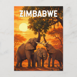 Cartão Postal Ilustração de viagem do Zimbábue Arte Vintage