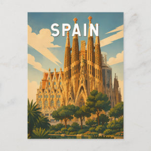 Cartão Postal Ilustração de Viagem Espanha Arte Vintage