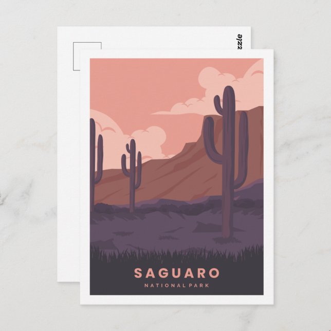 Cartão Postal Ilustração de Viagem Famosa da Arizona Saguaro (Frente/Verso)