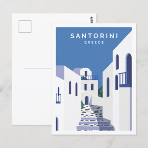 Cartão Postal Ilustração de Viagem Famosa da Grécia Santorini