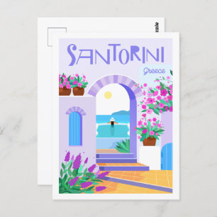 Cartão Postal Ilustração de Viagem Famosa da Grécia Santorini