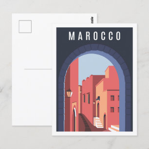 Cartão Postal Ilustração de Viagem Famosa do Marocco