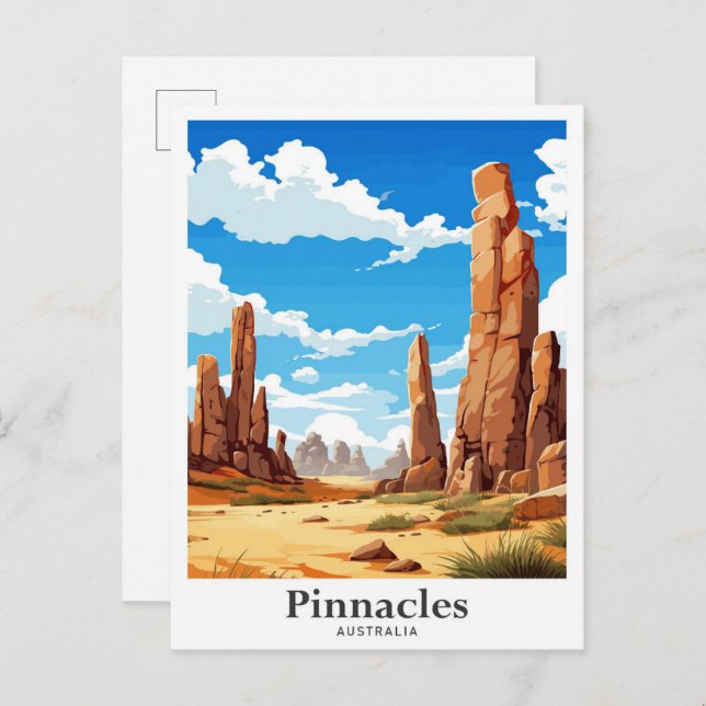 Cartão Postal Ilustração de Viagem Potrait da Austrália Pinnacle (Frente/Verso)