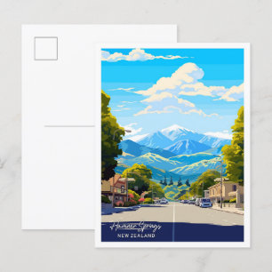 Cartão Postal Ilustração de Viagem Primavera da Nova Zelândia de