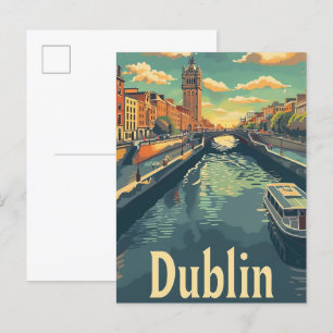 Cartão Postal Ilustração de Viagem retrovisor da Irlanda de Dubl