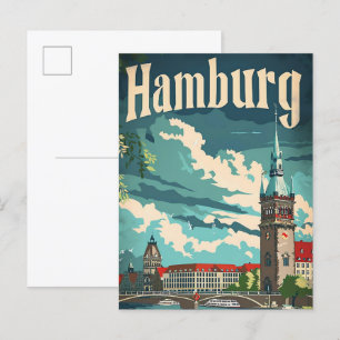Cartão Postal Ilustração de Viagem retrovisor de Hamburgo, Alema
