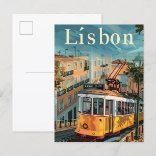 Cartão Postal Ilustração de Viagem retrovisor de Lisboa Portugal