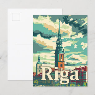 Cartão Postal Ilustração de Viagem retrovisor Riga Latvia