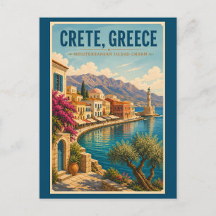 Cartão Postal Ilustração de viagem vintage Creta Grécia