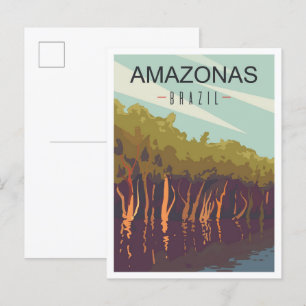 Cartão Postal Ilustração de viagem vintage da arte do Amazonas B