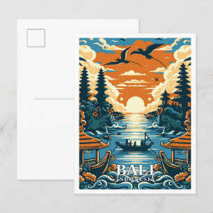 Cartão Postal Ilustração de viagem vintage de arte da Indonésia 