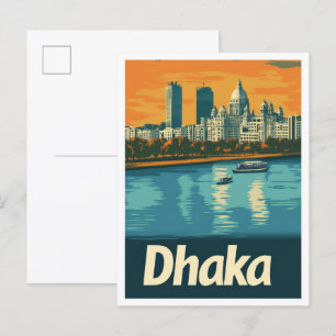 Cartão Postal Ilustração de viagem vintage de arte de Dhaka Bang