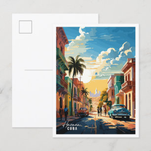 Cartão Postal Ilustração de viagem vintage de arte de Havana Cub